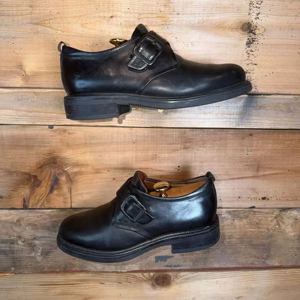 Montrex Shoes Vintage Black Leather Single Monk Strap Dress Shoes Size 41 / 7